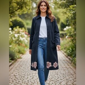 Stella Forest Coat Floral Appliqué Sequins Black
